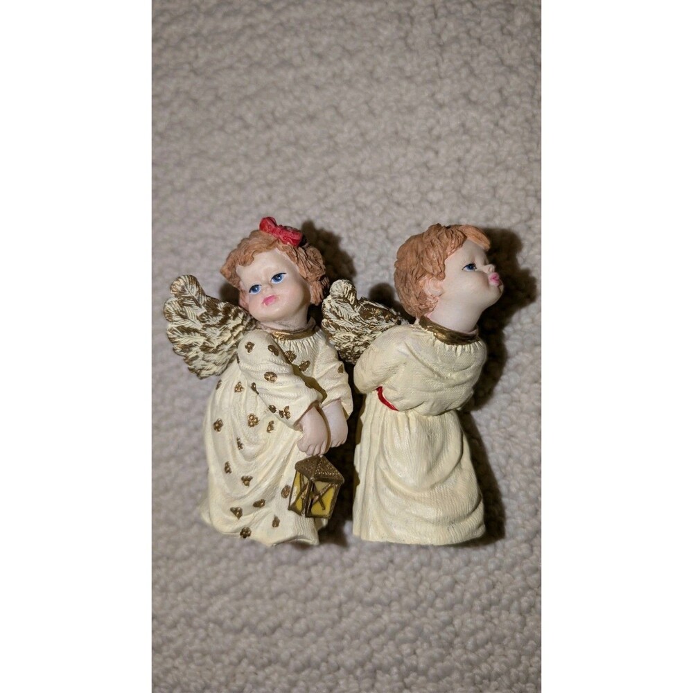 2 KISSING CHERUB ANGEL / RESIN SCULPTURES / 6" / FIGURINES / HOME OFFICE DECOR